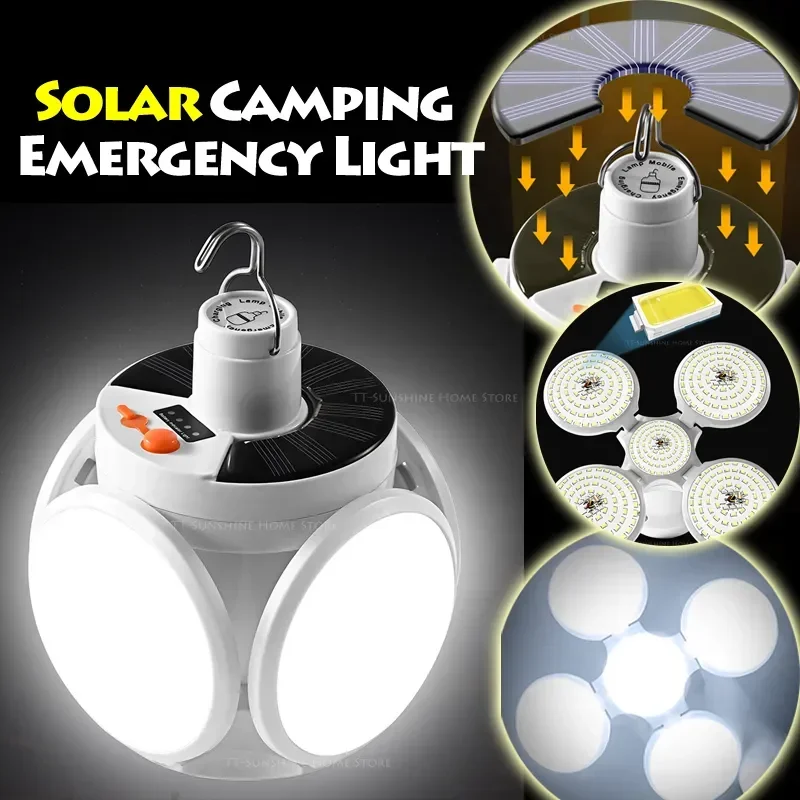 

USB Charging LED Solar Bulb Outdoor Foldable Portable Camping Lighting Suitable for Tent Outdoor Hiking Emergency Power Outage