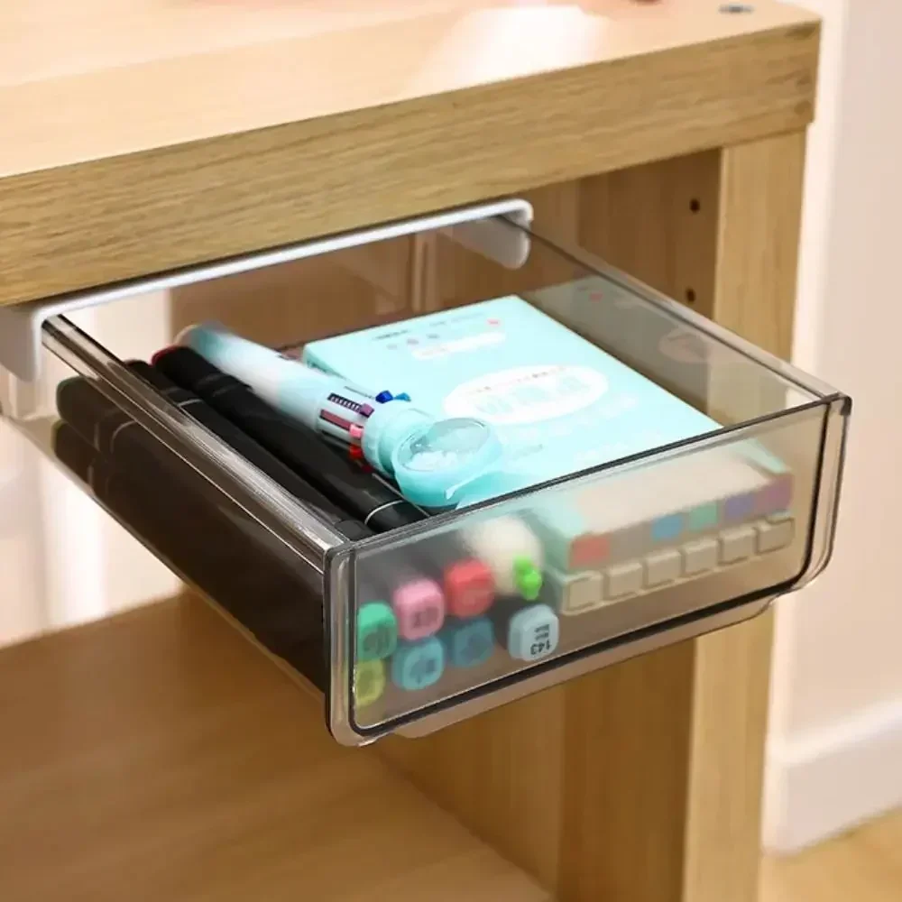 No-Punch Drawer Storage Box Hidden Miscellaneous Organizer Undertable Drawer Tray Under Desk Drawer Office Closet Organizer