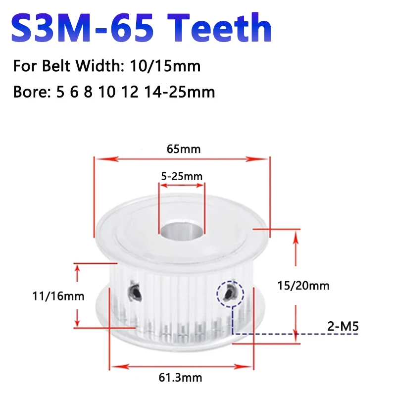 

Синхронизирующее устройство с 65 зубьями S3M, ширина разъема для синхронного колеса 65 T, диаметр 11 16 мм, диаметр 5, 6, 8, 10, 12-25 мм, шаг типа AF 3 мм, 1 шт.