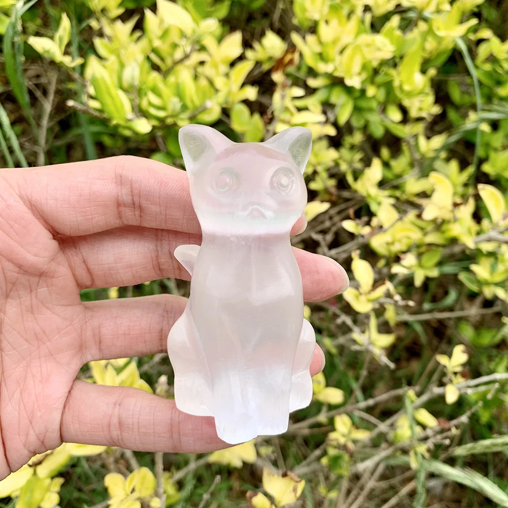 

1Pc Nitrite Selenite Cat Decoration Quartz Crystal Handmade Carving Crafts Carving Festival Birthday Gift