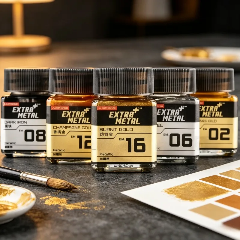 18ml Metal Series Model Paint High Gloss Metallic Pigment DIY Handicraft Character Model Art Coloring Painting Supplies JUMPWIND