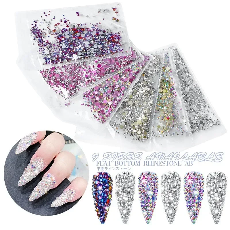 Cross Border Nail Accessories, Mixed Bag, Water Diamonds, Flat Bottom AB Diamond S