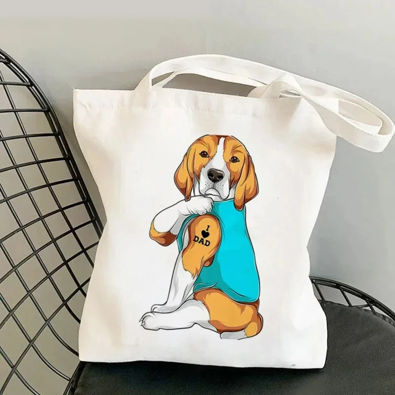

Beagle Handbag Foldable Canvas Shoulder Bag Retro Harajuku Street Style Fashionable Casual Everyday Shopping Bag