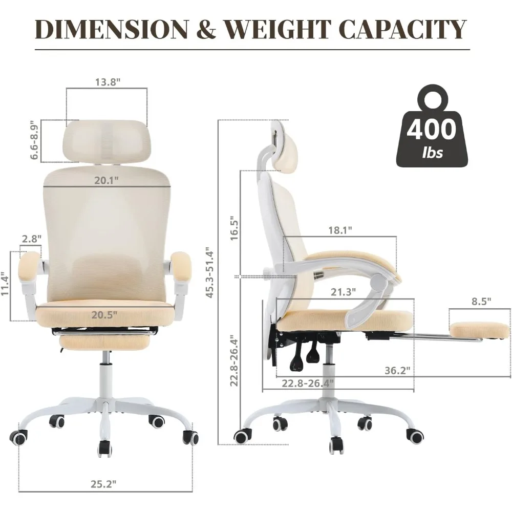 Office chair, adjustable lumbar support, retractable foot pedals, breathable mesh play, adjustable headrest