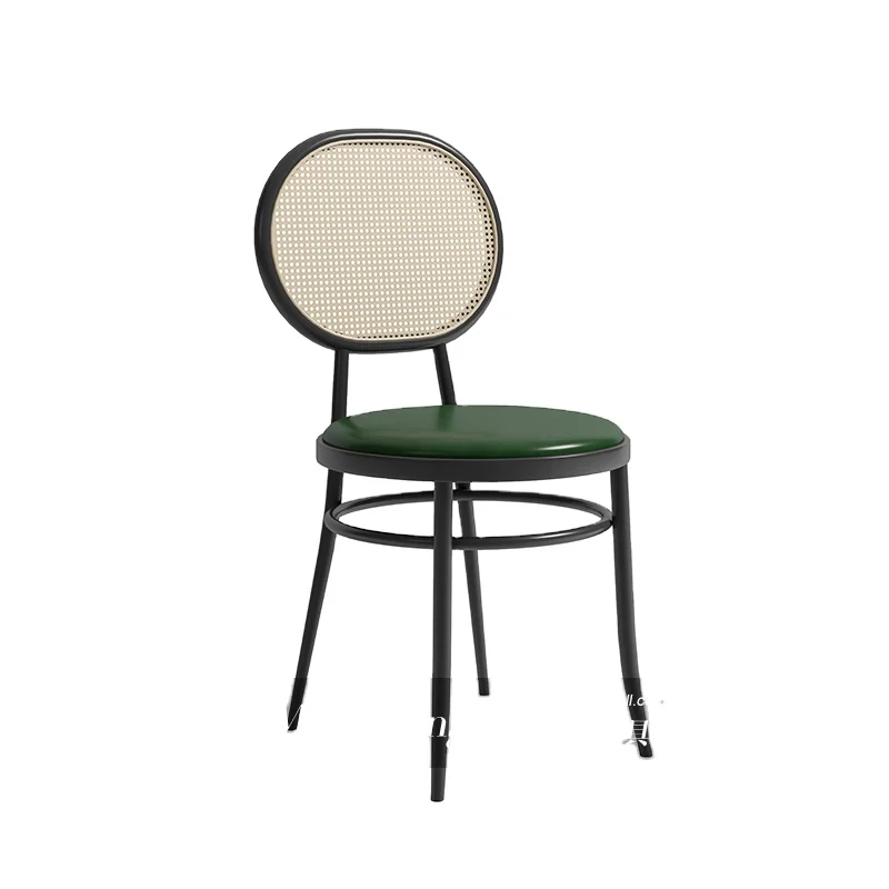 

Modern Leisure Wooden Rattan Chairs Metal Frame Legs PU Seat Restaurant Dining Chair