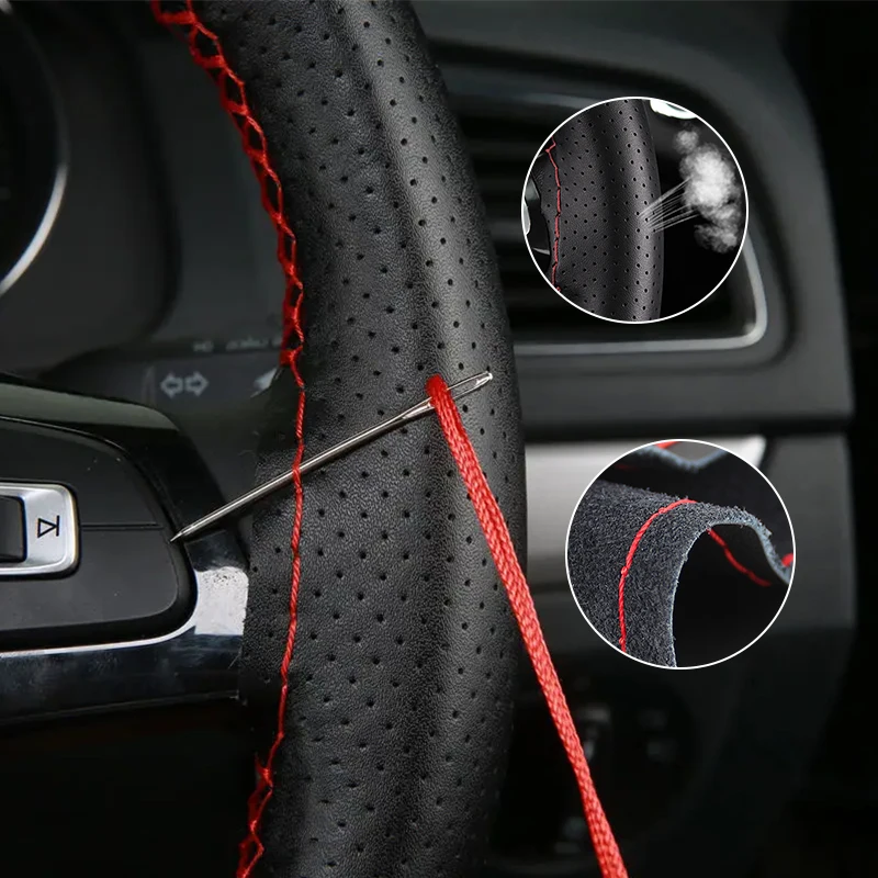 New Car Steering Wheel Braid Cover Needles And Thread Artificial Leather Car Covers Suite 5 Color DIY Texture Wheel Protector