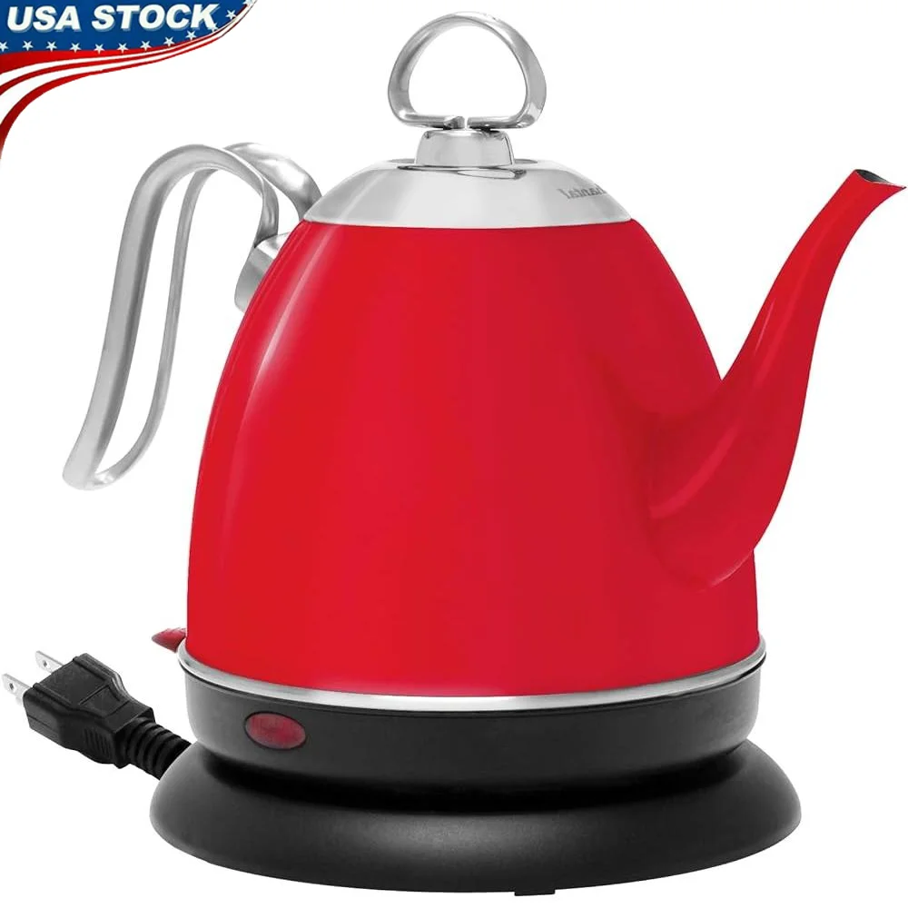 

Electric Kettle with Slow Pour Spout Stainless Steel Interior Auto Shut-Off Boil Dry Protection Cordless Kettle Coffee