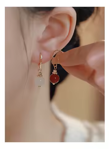 Imitation Hetian Jade Pearl Drop Earrings Ancient Chinese Style Hanfu Cosplay Accessories Ethnic Fashion Jewelry For Women Girls