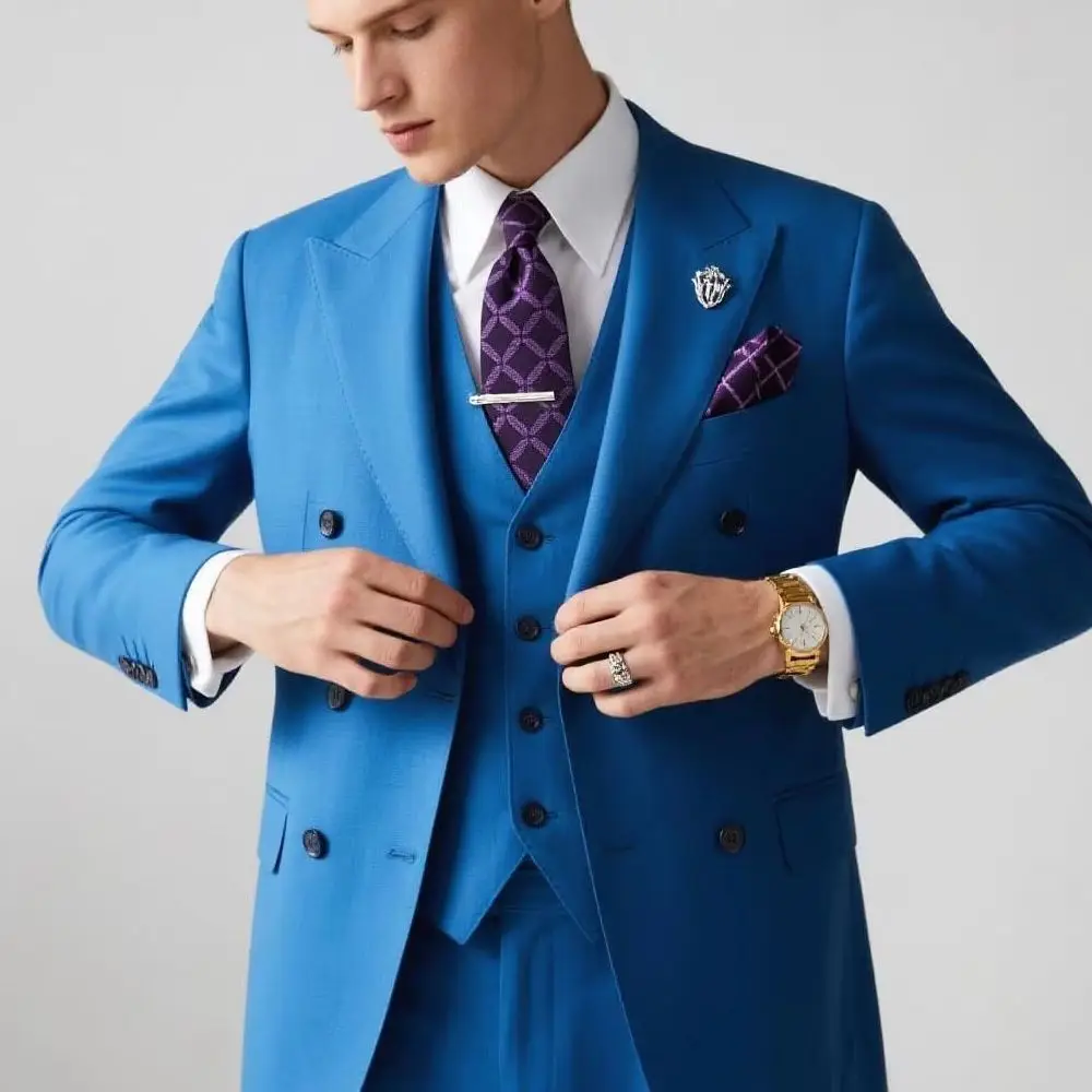 

Elegant Pink Suit for Men Peak Lapel 3piece Blazer Vest and Pant Set Groom Tuxedo Suits for Men Wedding Dresses Business Banquet