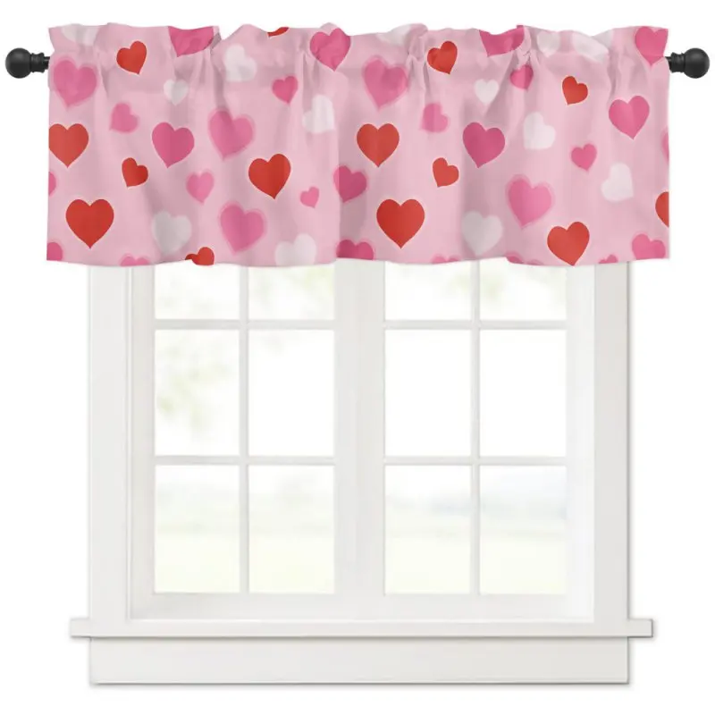 Half Blackout Short Curtain Valentine'S Day Red Rose Flower Kitchen Small Curtain Tulle Sheer Short Curtain Bedroom Living Room