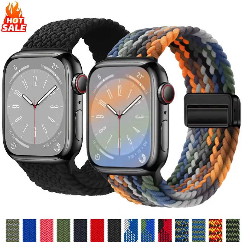 Magnetic Straps for Apple Watch Band 10 46mm 42mm 40mm 44mm 45mm Braided Loop Bracelet Correa iWatch Series 10 9 8 7 Ultra 2 49m