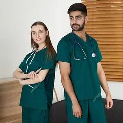 New Anesthesiologist Surgical Gown Short Sleeve Scrub men's V-neck Pharmacy Suit Dentist Hospital Doctor Nurse Work Clothes