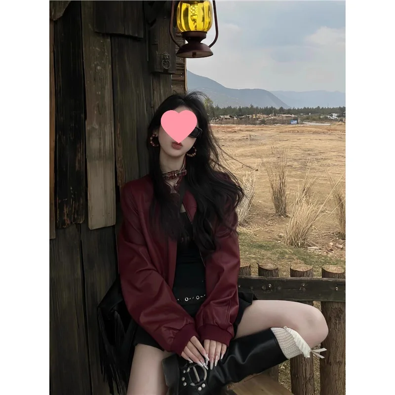 Cappotto da giacca in pelle stile corto stile americano eleganza retrò sensazione premium Top da giacca da locomotiva autunno nuovo modello da donna