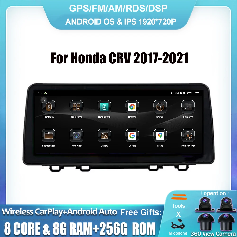 자동차 라디오 GPS 네비게이션, 안드로이드 14, 혼다 CRV 2017-2021 멀티미디어 비디오 플레이어, 무선 카플레이, 4G LTE, 12.3 인치 호스트 유닛