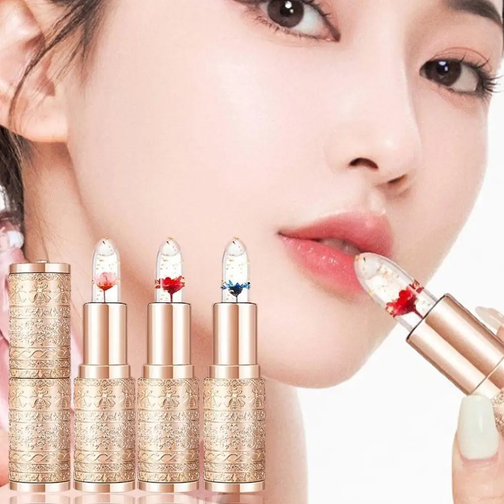 Color Changing Long Lasting Lipstick Gold Foil Flower Lip Primer Jelly Lip Balm Moisturizing Natural Waterproof Makeup Lipgloss