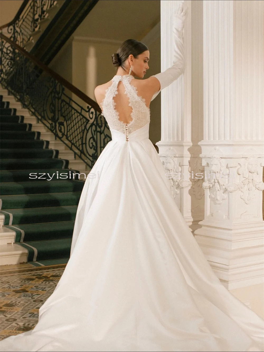 فستان زفاف رسن ذيل محكمة فستان زفاف على شكل حرف A لحفلات الزفاف من فيستدوس دي نوفيا مخصص