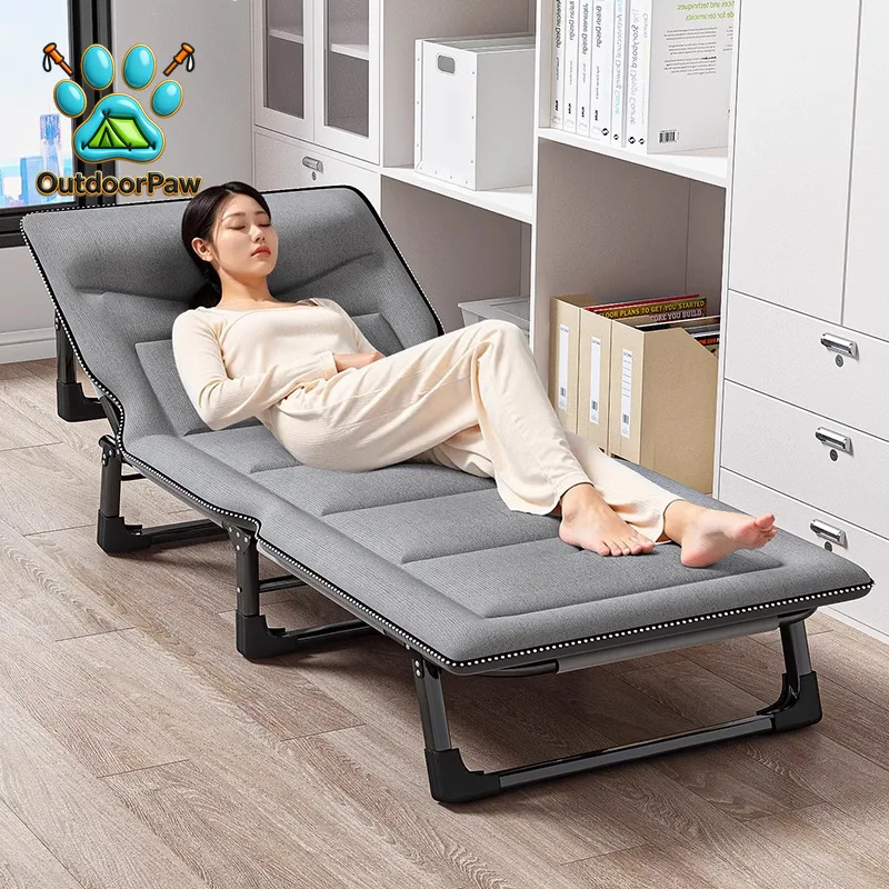 Folding bed office lunch break back chair can be laid flat with door camping mat