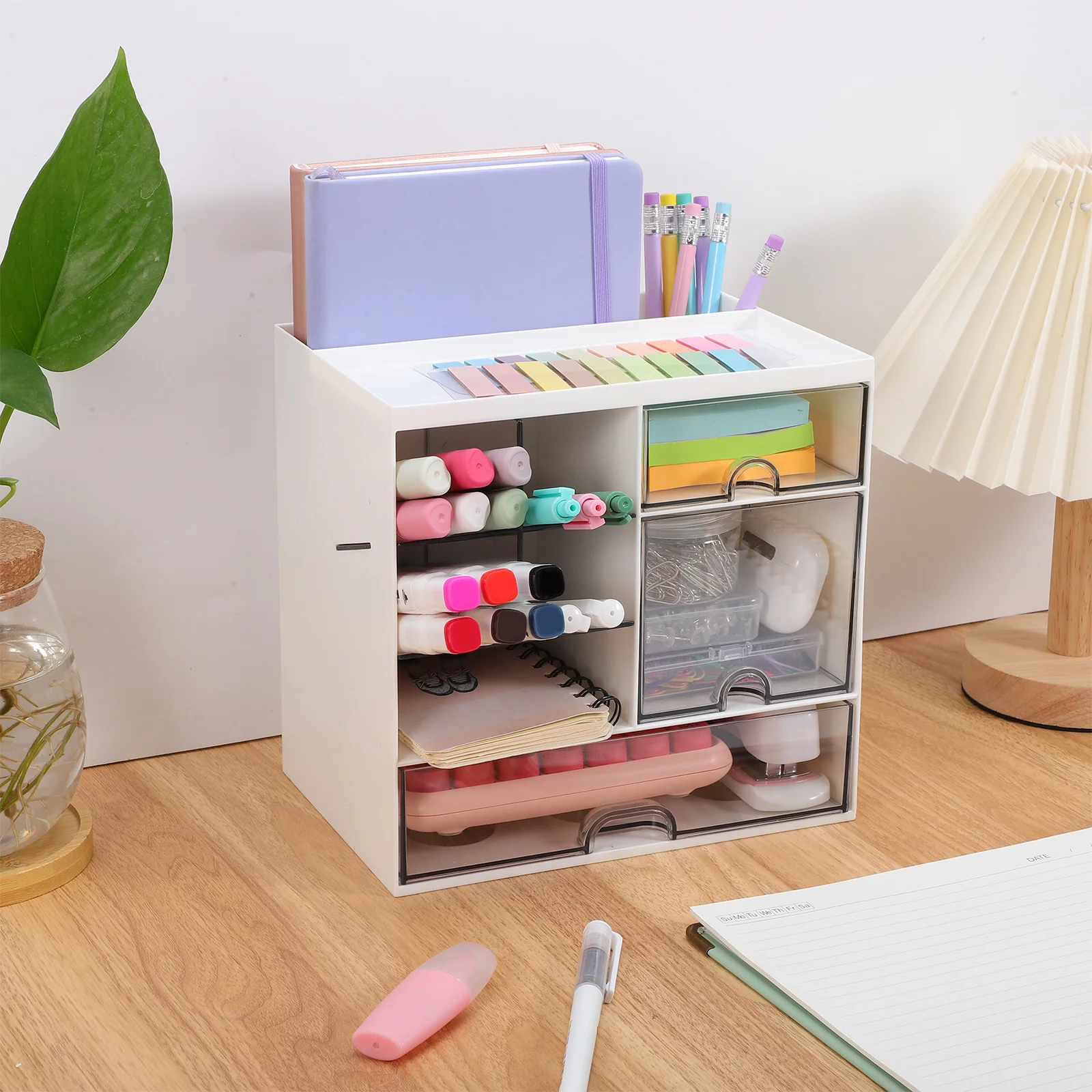 

Clear Desk Organizer with Storage Drawers Multifunctional Desktop Drawer Organizer Office Supplies Pencil Holder Corner