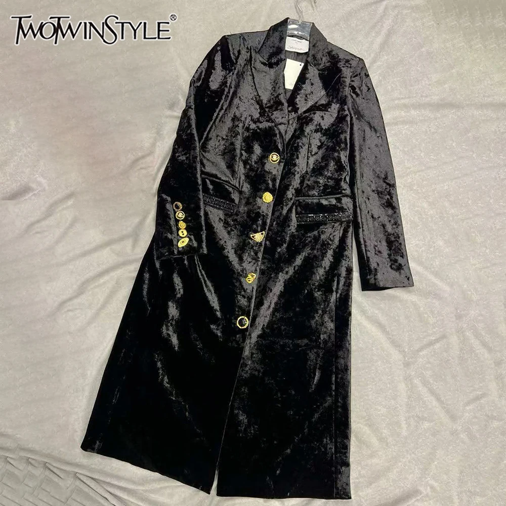 

TWOTWINSTYLE однотонные темпераментные куртки для женщин с лацканами и длинными рукавами, дизайнерская куртка на пуговицах, женская модная новинка KJA547248