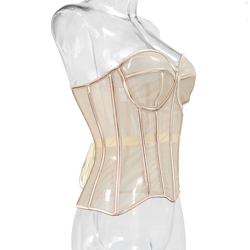 Corsé y corpiño de malla Sexy para mujer, cinturón de cuerpo delgado, ropa de calle, transparente, gótico, Vintage