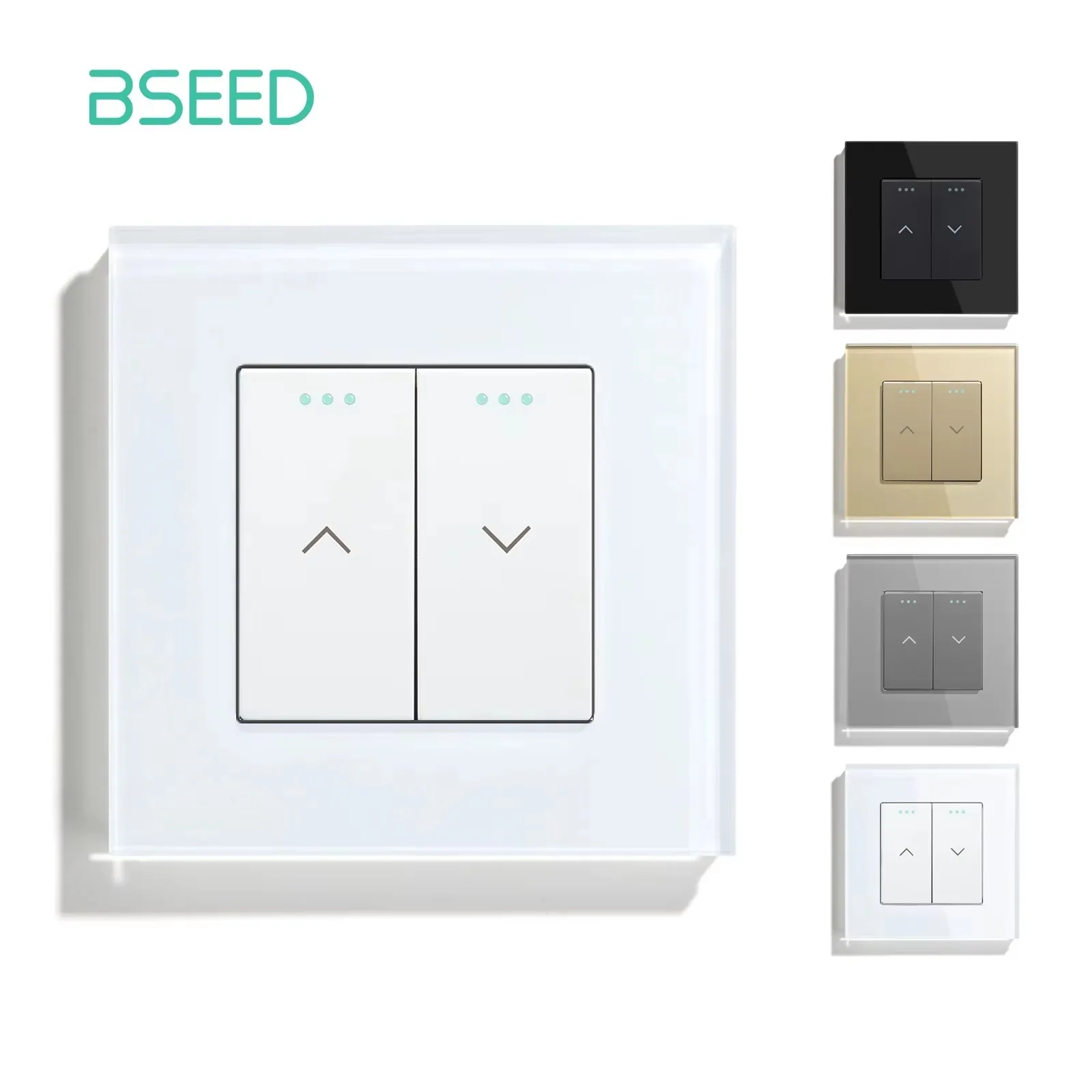 BSEED Mechanical Button Switch Electric Curtain Switch GLass Panel for Blind Curtain White/Black/Gray/Gold Reset Switch