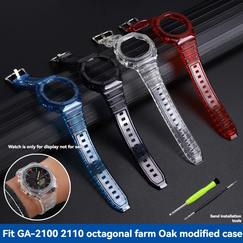 Cinturino per orologio in silicone trasparente trasparente per Casio G-Shock GA2100 GA2110 GA-B2100 |   Design della custodia del ghiacciaio modificata | Sostituzione della resina