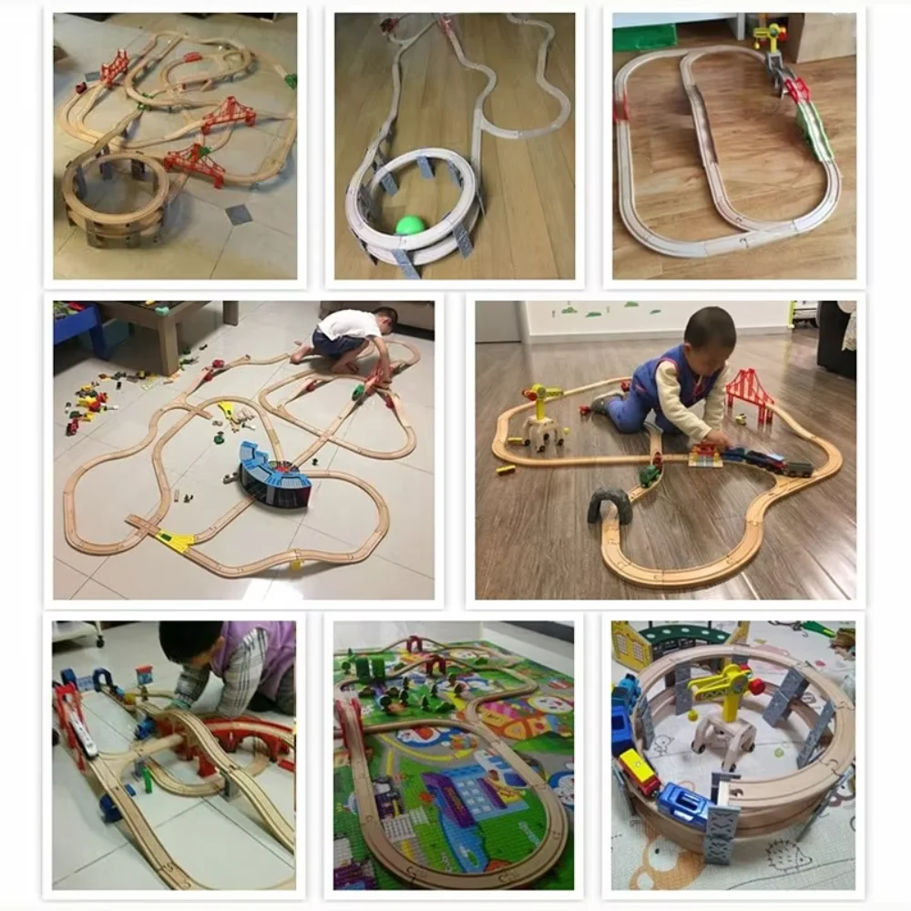 Acessórios de trilhos de trem de madeira brinquedos para crianças diecast slot brinquedo trens de madeira trilhos ferroviários compatíveis com todas as marcas trens
