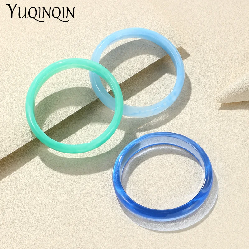 3PCS/Set Trendy Fashion Resin Acrylic Bangles For Women Geometry Round Colorful Bangle Bracelets Charm Simple Party Punk Jewelry