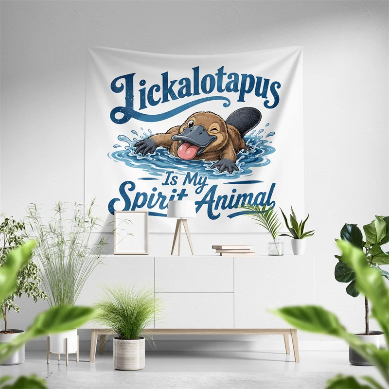 Aertemisi Lickalotapus is My Spirit Animal Funny Platypus Art Tapestry Wall Hanging for Bedroom Living Room College Dorm Decor