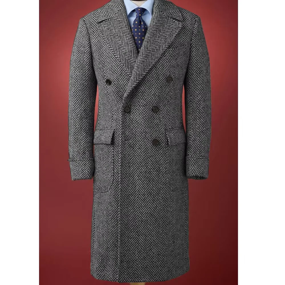 

Men's Herringbone Long Overcoat Business Casual Single Breasted Jacket Man Jackets Costumes Suit Male Blazers for Man Coats