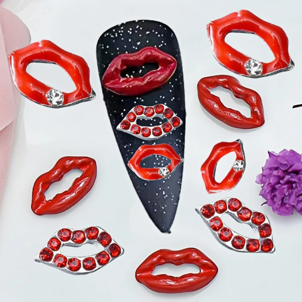 3Pcs Full Rhinestone Lip & Lipstick Nail Charms – 520 Valentine’s Day Luxury Alloy Nail Art Decorations