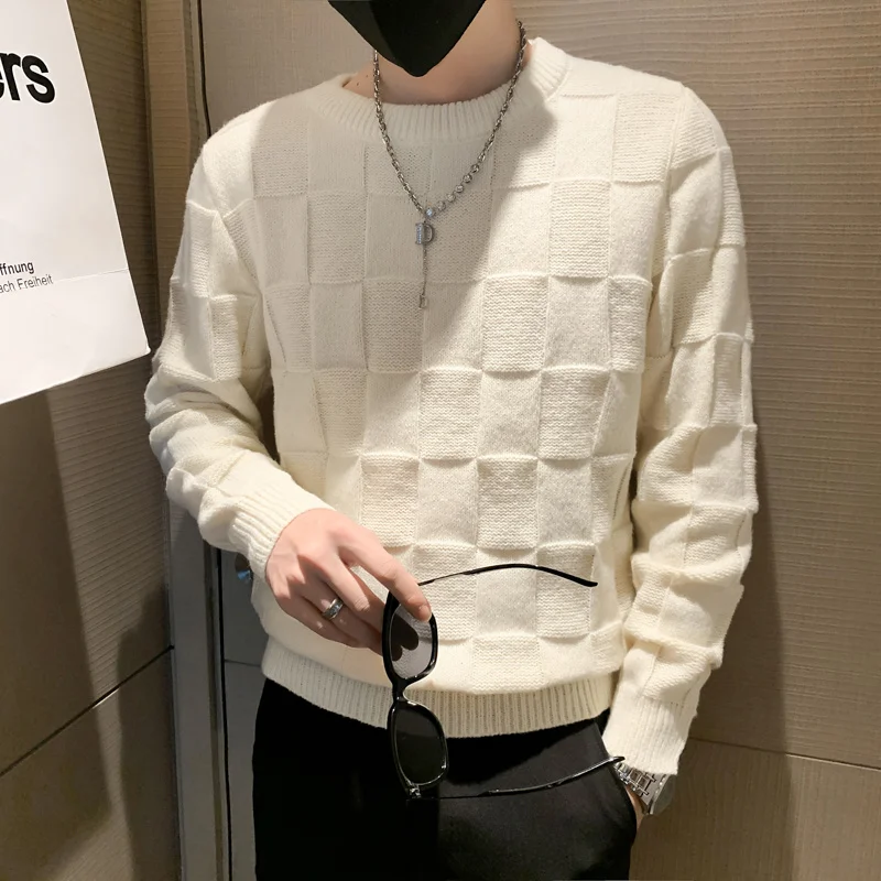 

Basic Men Sweaters Solid Color O-neck Long Sleeve Knitted Male Pullover Winter Fashion New Plaid Warm Add Size S-3XL