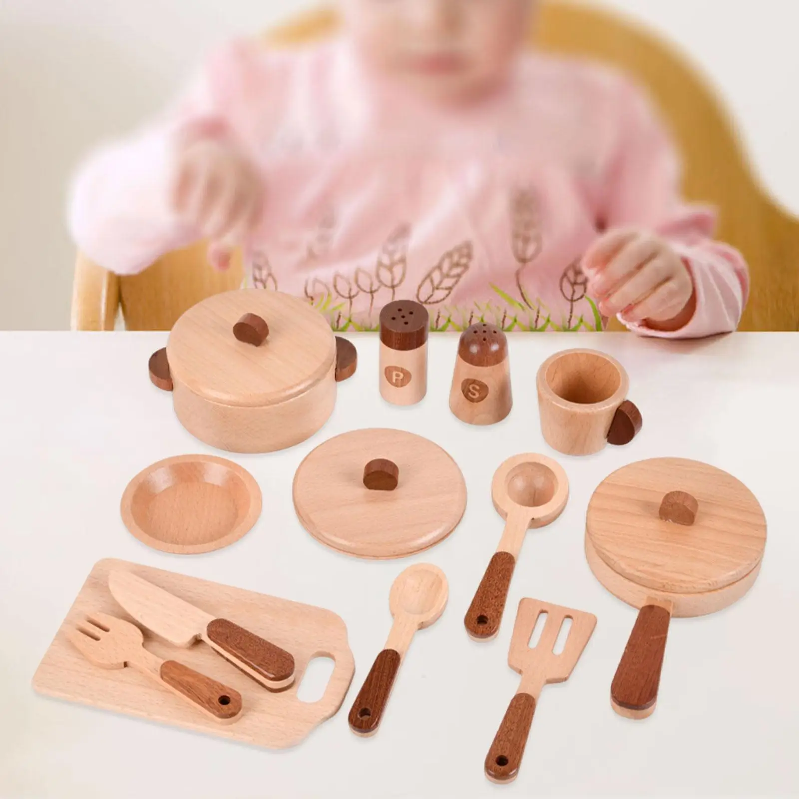 

Pretend Play Toy Educational Toy Montessori Role Play Toys Wood Play Cooking Set for Boys Kids Girls Children Ages 3+ Years Old