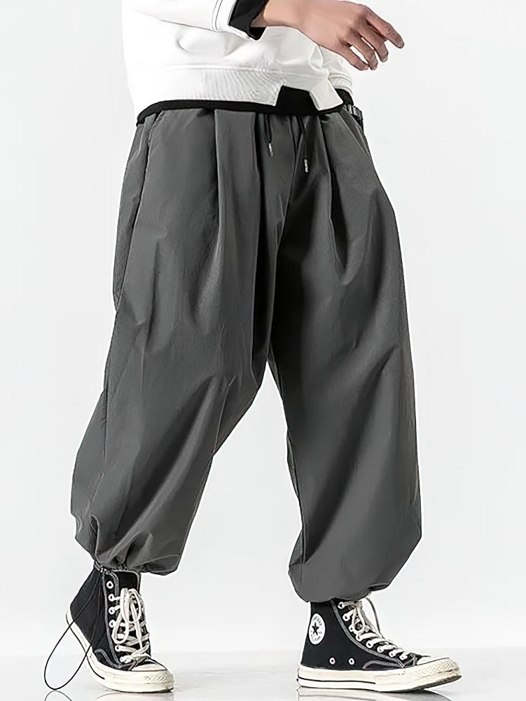 Pantalones bombachos informales holgados de pierna ancha para hombre, pantalones de chándal japoneses de gran tamaño con cordón, pantalones deportivos para hombre, pantalones gruesos de lana de gran tamaño