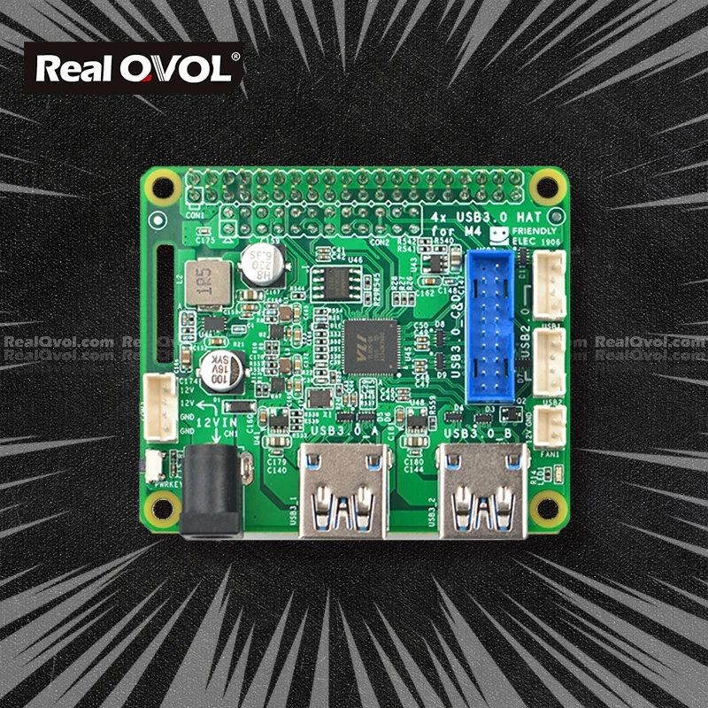 RealQvol FriendlyELEC PCIe To USB 3.0 X4 HAT for M4 Power/Fan Interface 40-PIN connector are populated