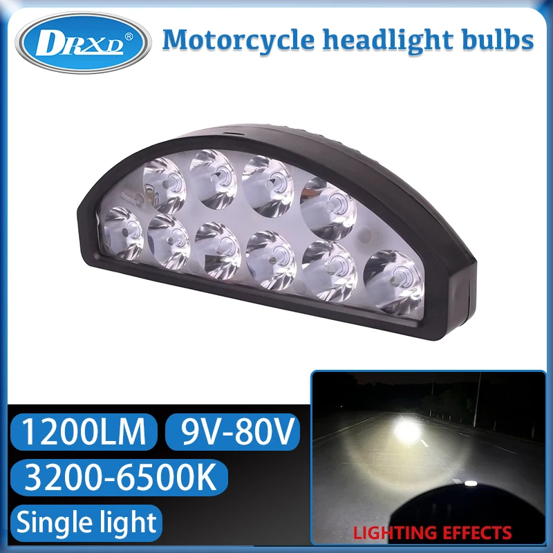 

12W 1200LM LED Spotlights Motorcycle Headlight 3200-6500k DC9~80V Motobike Led Light Single Light White Lamp Water Proof