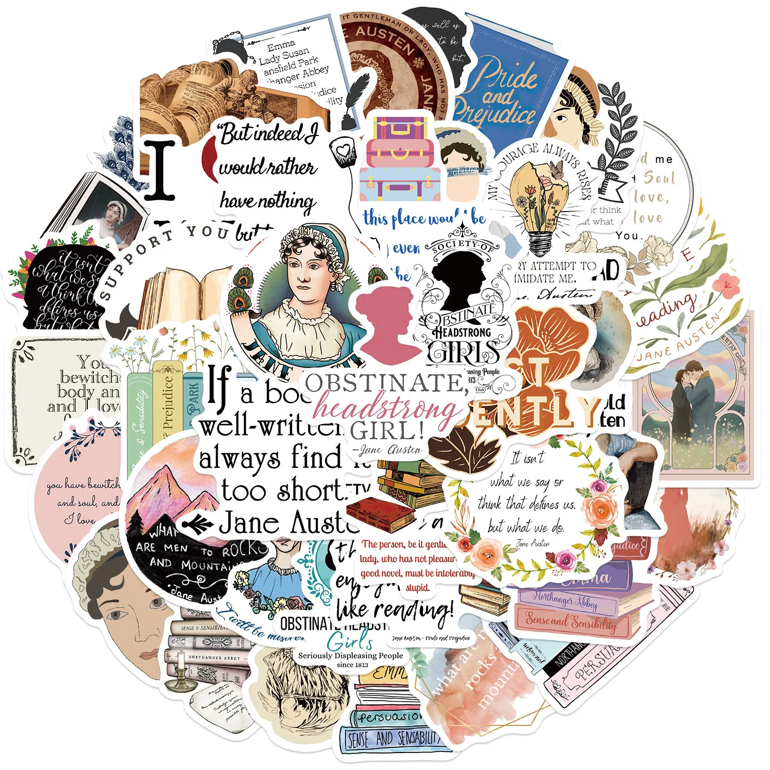 10/50 pz Novelist Jane Austen adesivi Classic Novel frase decalcomanie Scrapbooking diario viaggio bagagli telefono adesivo impermeabile