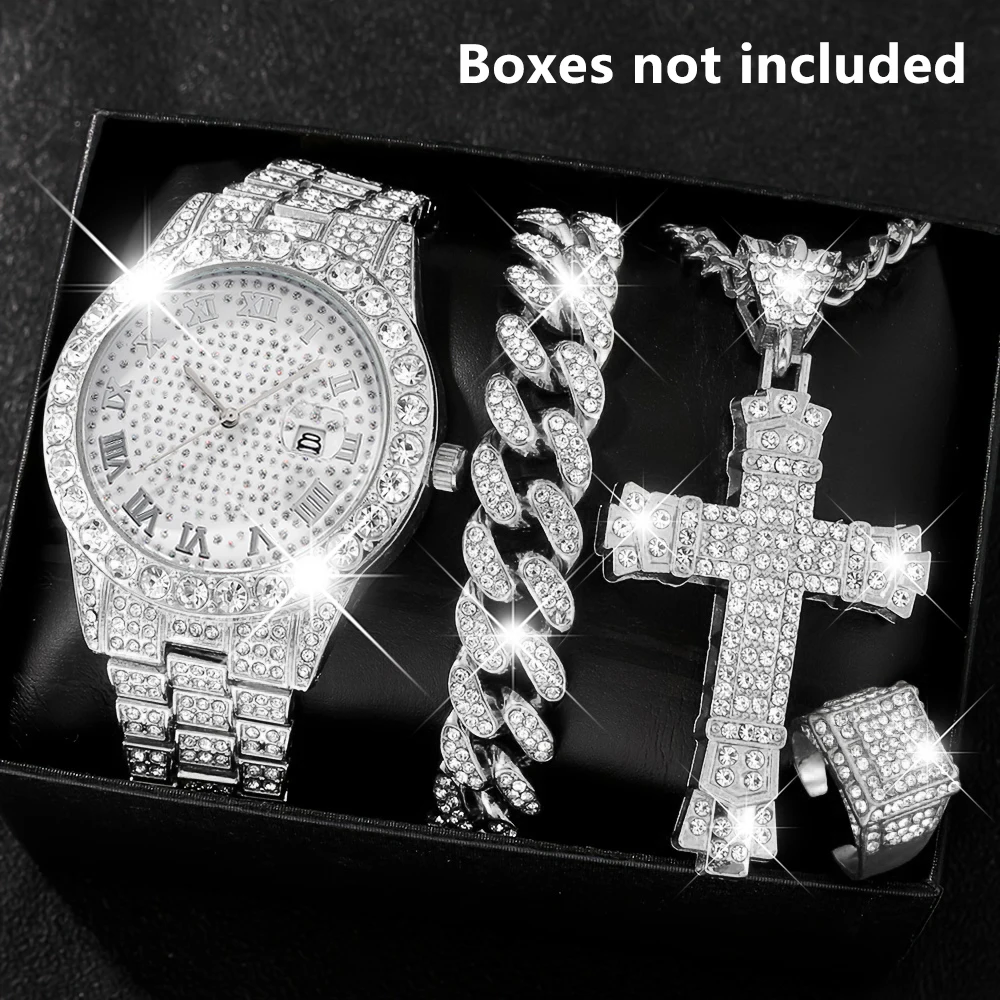 4Pcs Men's Watch Set, Premium Texture, Gift For Friends On Eid Al‑Fitr, Birthday, Thanksgiving Day, New Year's Eve