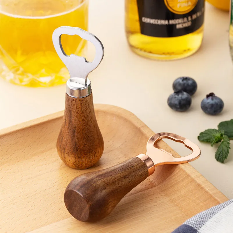 Portable Stainless Steel Bottle Opener Wood Handle Drink Cap Lid Beer Bottle Opener Wine Beer Soda Glass Cap Launcher