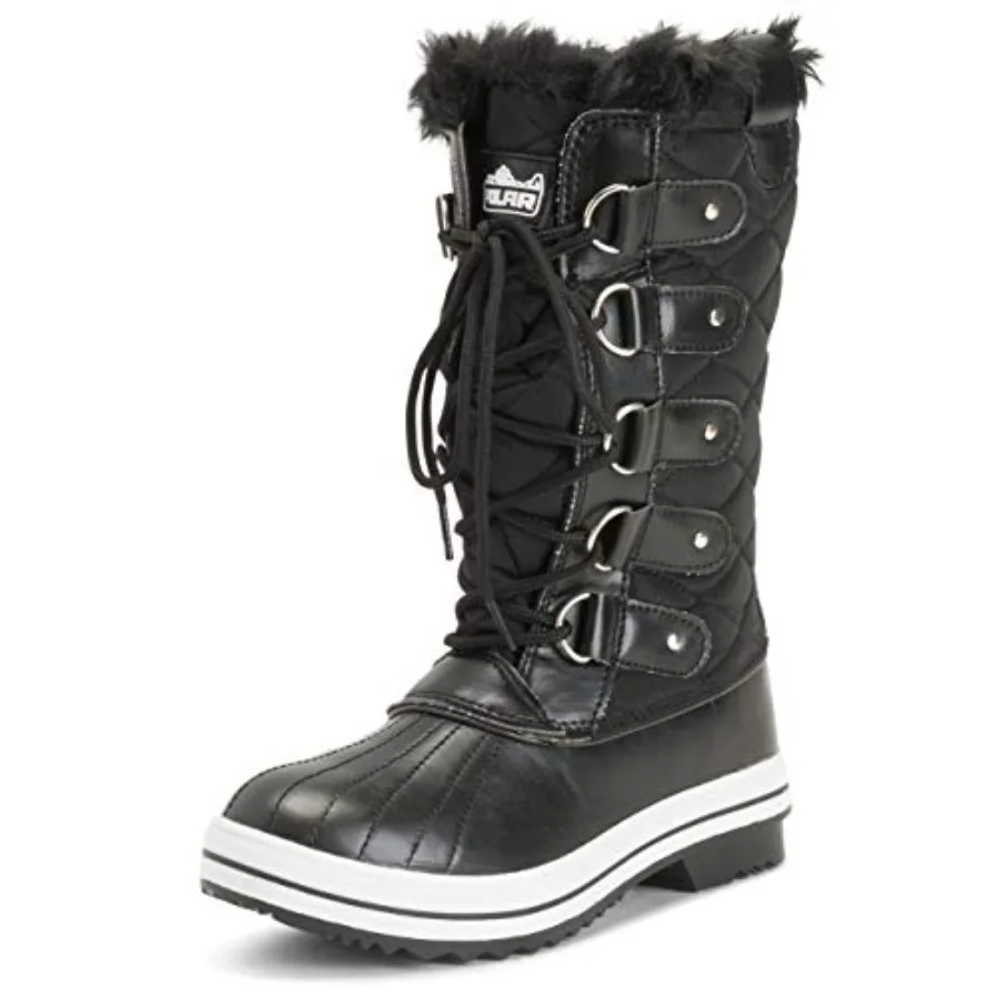 

POLAR Womens Snow Boot Nylon Tall Winter Fur Lined Snow Warm Waterproof Rain Boot