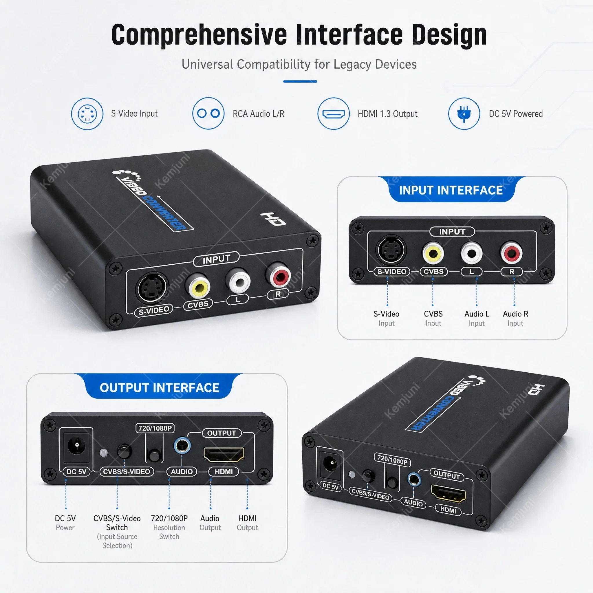 AV/S Video Switcher Adapter 3 RCA AV S-Video CVBS Composite Converter To HDMI-compatible 3.5mm Audio Converter