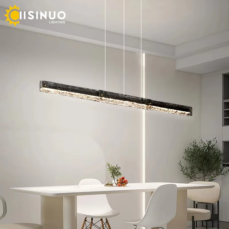

Luxury Linear Glass Pendant Lights Rectangular Dinning Ceiling Lamps with Adjustable Hanging Cords for Kitchen Island Long Table