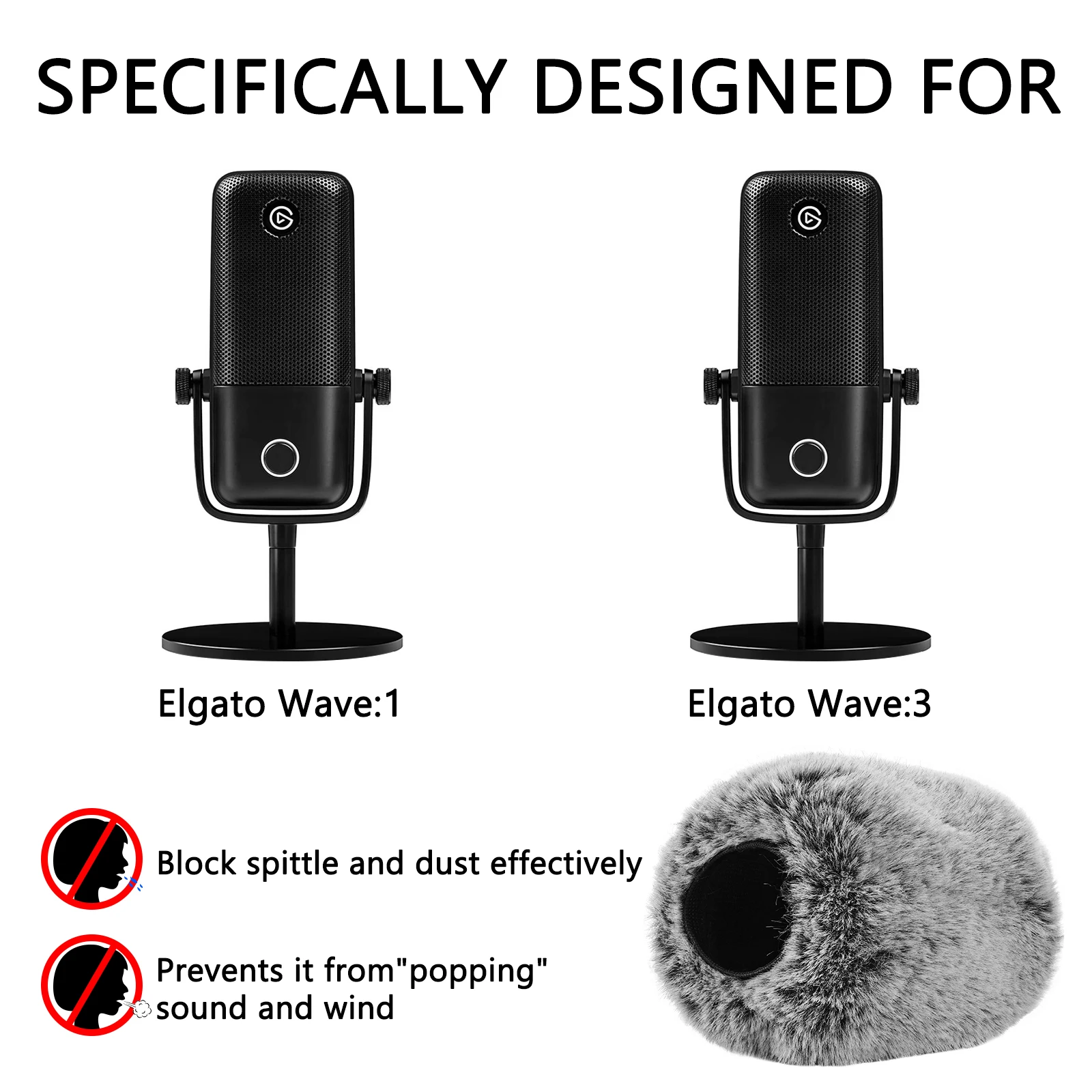 Geekria for Creators Furry Windscreen Compatible with Elgato Wave:1, Wave:3 Mic DeadCat Wind Cover Muff, Windbuster, Windjammer
