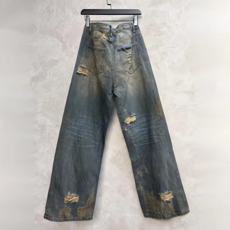 HKSH Herfst Nieuwe Man Punk Mode Gewassen Vintage Jeans Persoonlijkheid Patchwork Rechte Mode Cool Verontruste Denim Broek HK11945