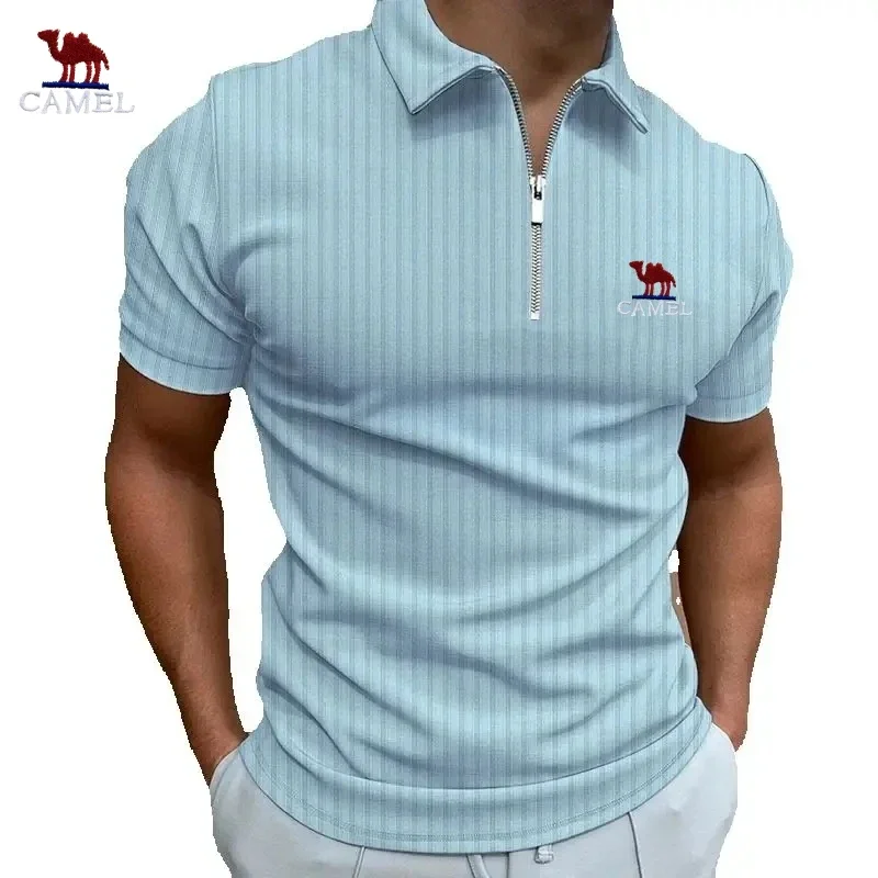 Men's High-quality Embroidered Striped Short Sleeved Polo Shirt for Summer Fashion, Casual, Breathable and Cool Top