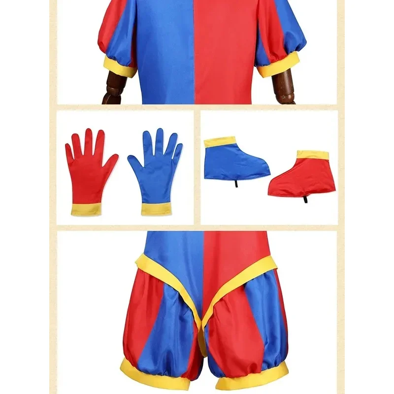 CyThe Amazing Digital Circus Pomni Cosplay Costume Cartoon Uniform Hat Gloves Outfit  Halloween Party for Women Men Kids Props
