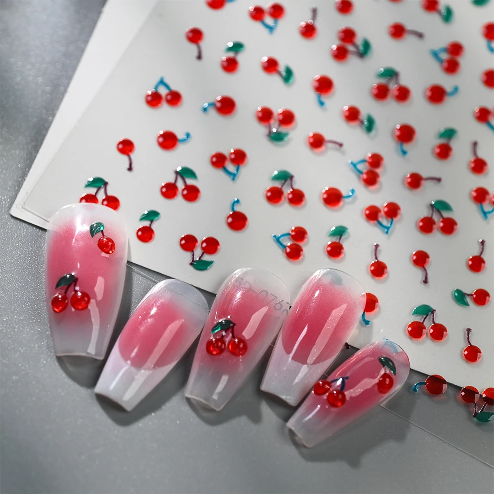 1/2 Peças Adesivos de Unha 5D - Nail Art Red Cherry avaliação e preço