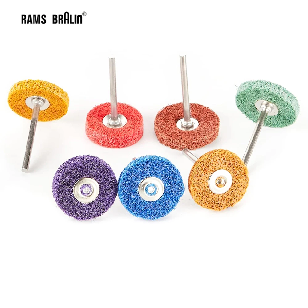 6 pieces 28x3mm Mounted Nylon Fibre Abrasive Point T-shaped Non-woven Polishing Wheel for Metal Plastic Wood Deburring Cleaning