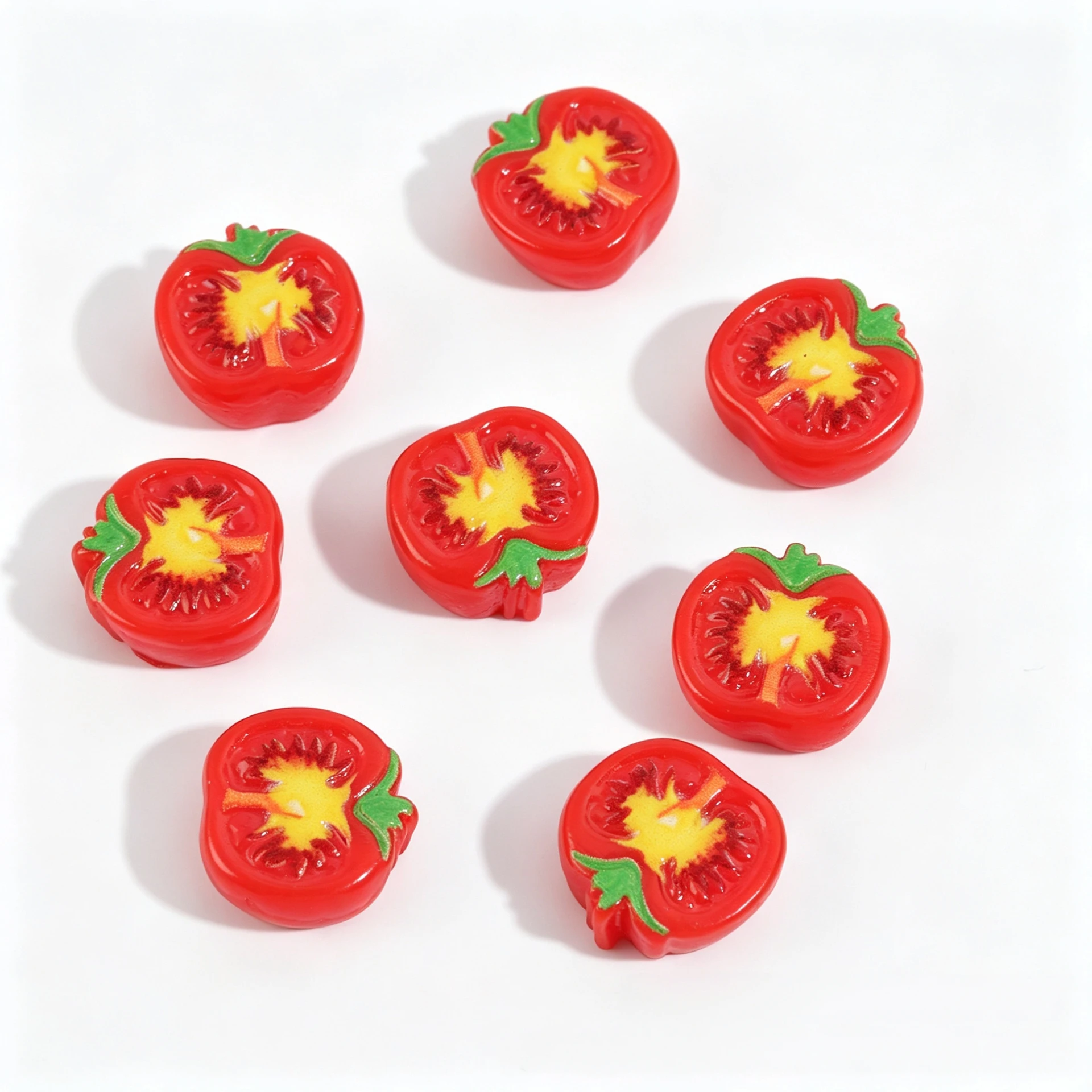 30-Pack Mini Half-Cut Tomato Resin Charms - Simulated Food Play Decor for Phone Cases, Hair Clips & DIY Crafts