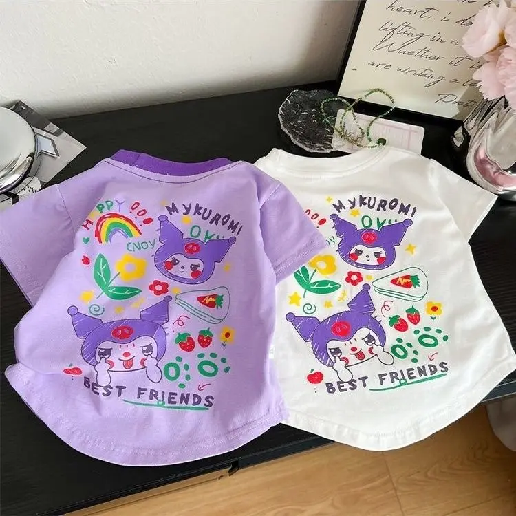 Kawaii Anime Sanrios Kinder Kurzarm Kuromi Jungen Mädchen Baumwolle T-Shirts koreanischen Stil Mode lässig Tops Sommer Kinder Kleidung